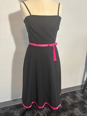 Black Midi Dress with Hot Pink Trim and Belt — Women